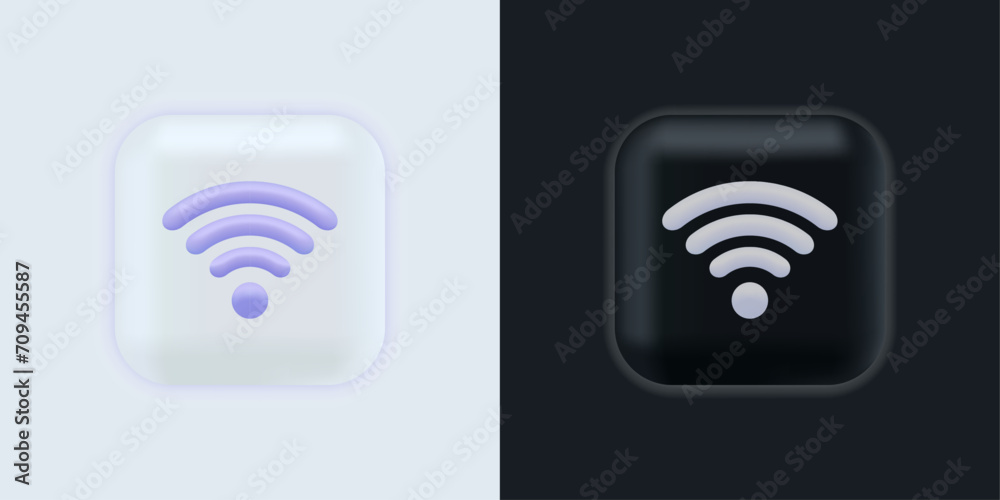 © Jer - Wi-Fi 3D with signal set for web background design. Purple Wifi 3D signal cartoon collection. Internet access decorative design template. Vector isolated illustration.