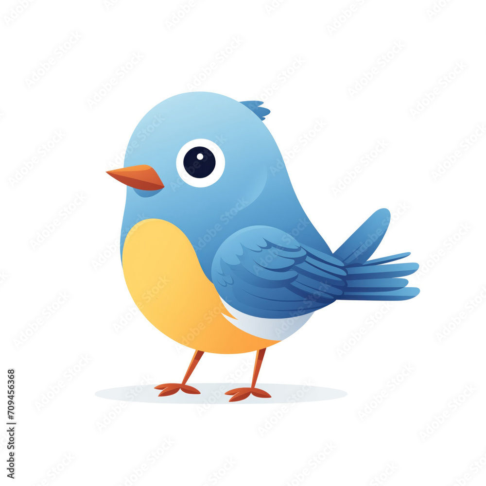 Fototapeta premium Cute little blue yellow bird cartoon