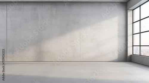 blank white wall in concrete empty office with large window © Aura