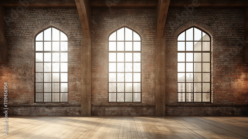 empty loft industrial grunge interior old brick wall design