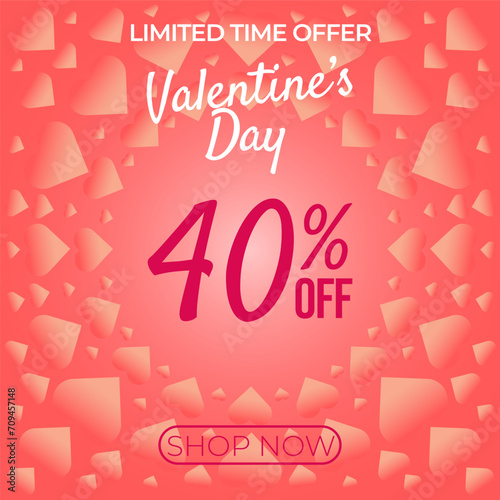 
Happy valentines day sale with heart ornament. Valentines sale vector banner template. Valentines day store discount promotion.