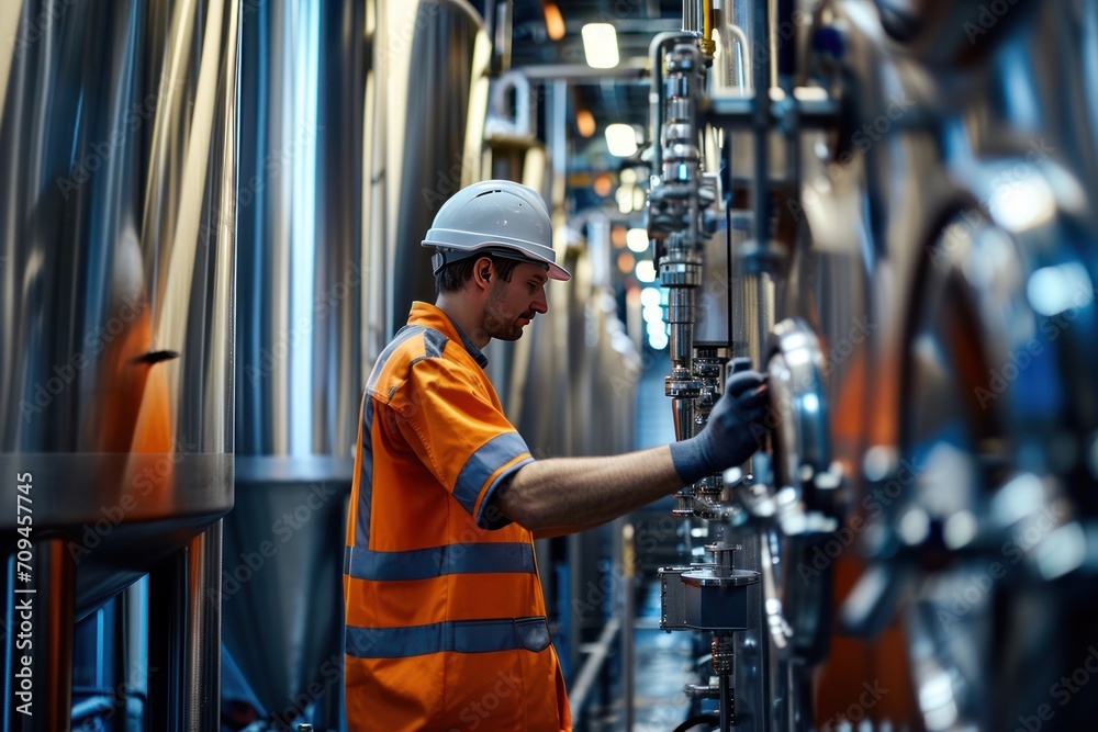 Naklejka premium Engineer inspecting engineering pipes
