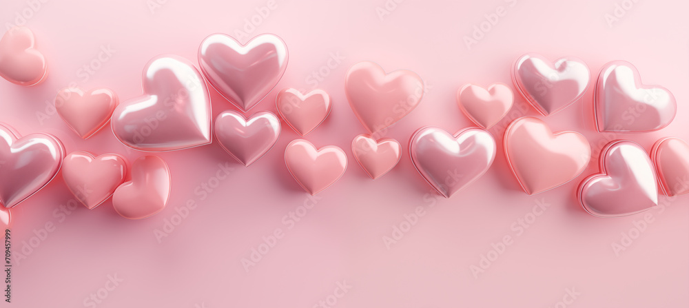 Valentine's day background with 3d pastel pink hearts. 