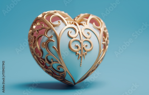Decorative heart on a blue background. Modern Jewelry, Valentine's concept