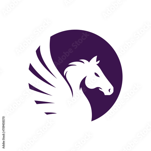 winged horse head vector logo illustration, flying horse icon. colorful isolated on white background