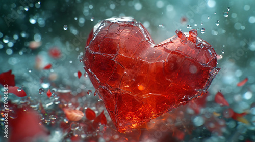 red Heart shaped broken glass 3d illustration