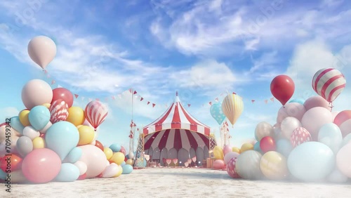 a circus tent joyful with baloon in carnival day. brazilian carnival. 4k video of a circus tent