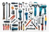Large set of construction tools on a white background 