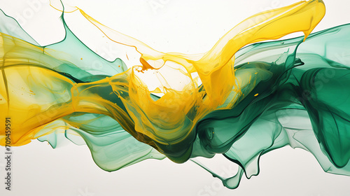 emerald green and mustard yellow wavy artwork on white background