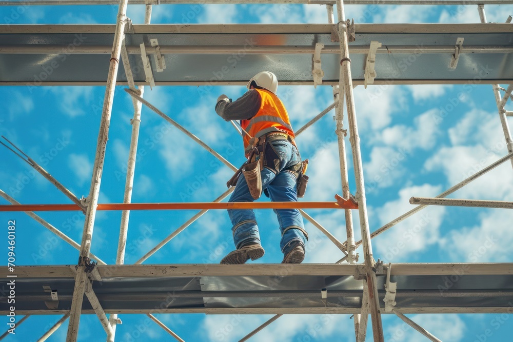 Fototapeta premium construction worker installation ceiling work at construction site.