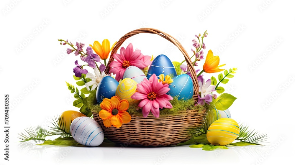 Happy easter, Easter painted eggs in the basket on wooden rustic table for your decoration in holiday Happy easter, Easter painted eggs in the basket on wooden rustic table for your decoration in holiday