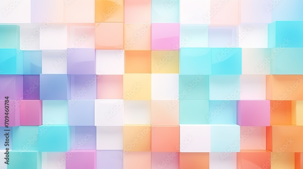 Vibrant pastel geometric abstraction: colorful gloss texture wall with squares and rectangles, abstract background banner - illustration panorama for creative projects