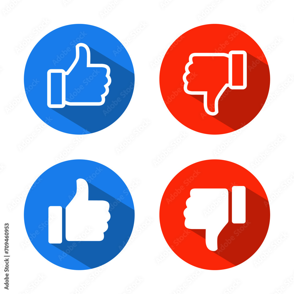 Like and dislike icon with long shadow. Thumb up and down symbol in flat design Like and dislike icon with long shadow. Thumb up and down symbol in flat design