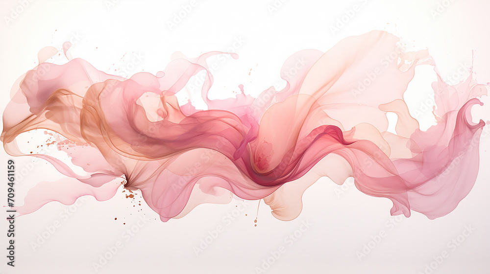 rose pink and champagne flowing artwork on white background