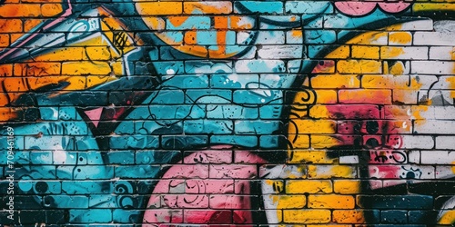 Vibrant street art on a brick wall in an urban alley