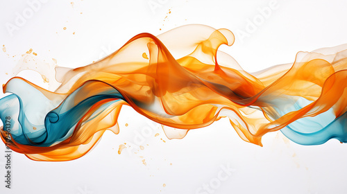 rust orange and turquoise flowing artwork on white background