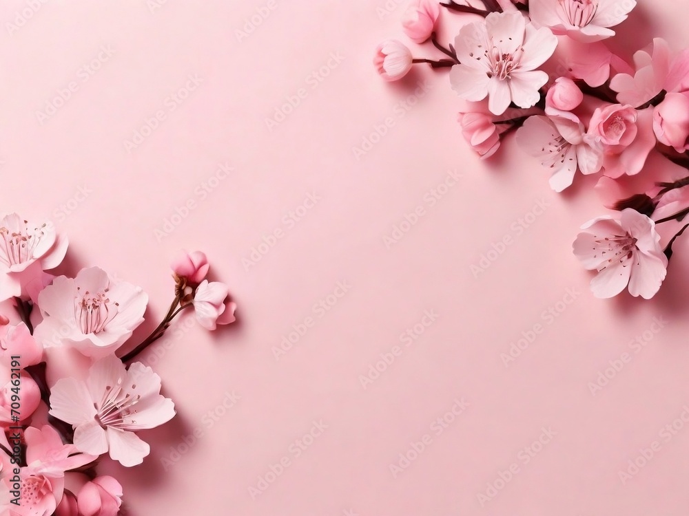 Cherry blossom sakura flower on light pink background Greeting cards for Woman's Day and Mother's Day. copy space