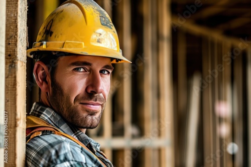 Portrait of an attractive worker on a construction site 