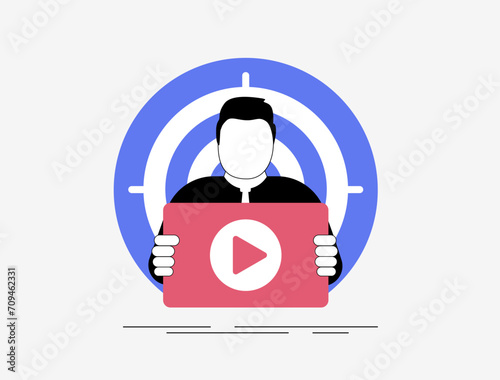 Video SEO - optimize content for top search results. Boost brand visibility, drive sales with live video seo trends and enhance engagement for increased traffic. Online video marketing illustration