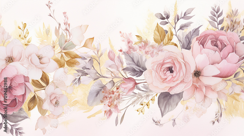 hand painted watercolor floral background with gold