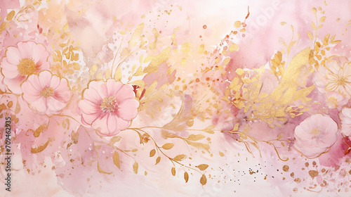 hand painted watercolor floral background with gold