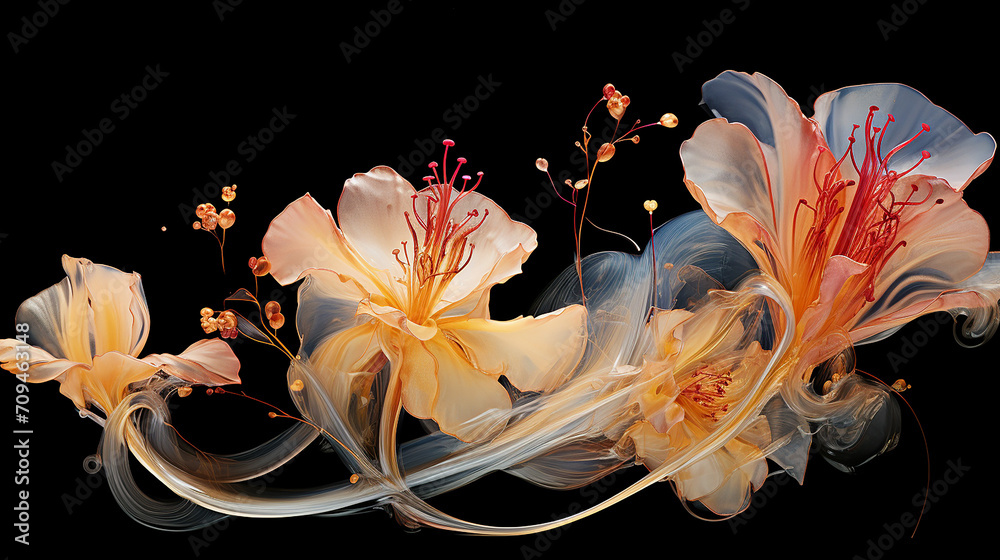 Luxurious ink bouquet nature. art gold. very beautiful transparent creativity on black background