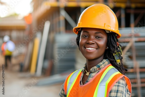 smiling and cheerful young black woman or senior construction  © CStock