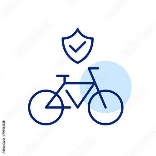 Bicycle insurance. Rent or ownership. Protections shield and check mark. Pixel perfect, editable stroke icon