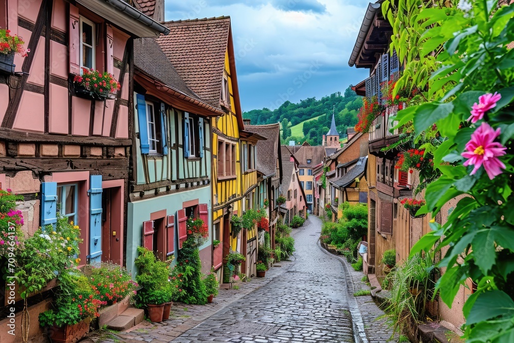 A picturesque view of a quaint european village Capturing the charm and history of the region