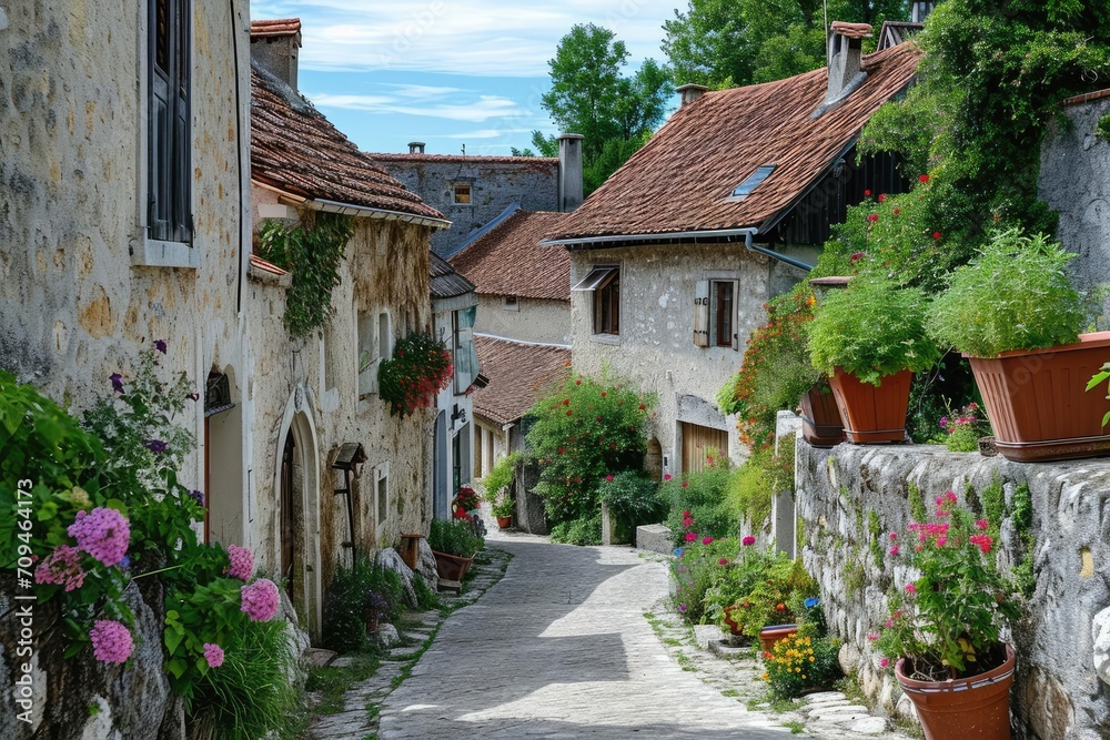 A picturesque view of a quaint european village Capturing the charm and history of the region