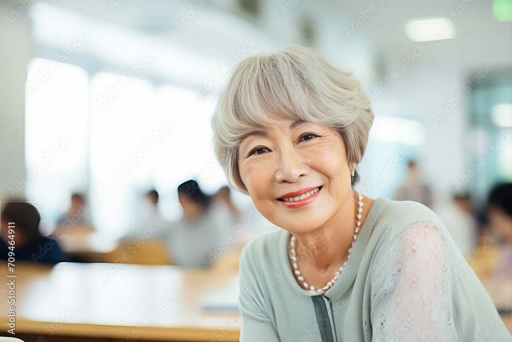 教室で勉強するシニア女性 AI生成画像 教室で勉強するシニア女性 AI生成画像