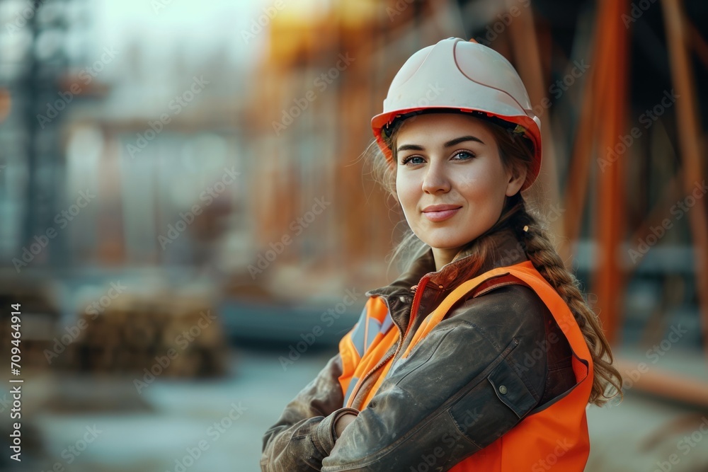 Woman, construction worker and portrait with a smile for engineering and Arms crossed, Woman, construction worker and portrait with a smile for engineering and Arms crossed,