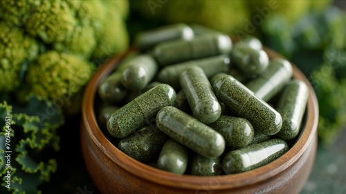 Vegetables Capsules Keto Diet Dietary Supplements Concept Health and Dietary Supplement form of cruciferous vegetables capsules,