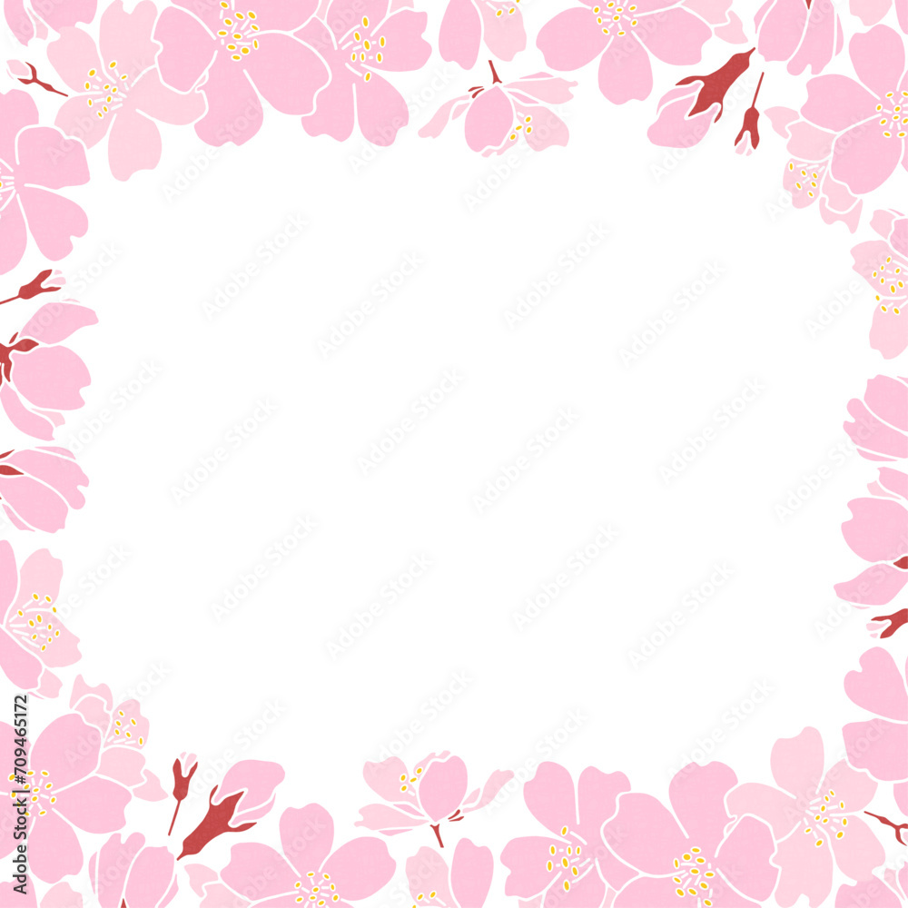 満開の桜フレーム　春のデコレーションフレーム　正方形