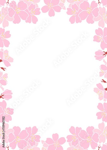 満開の桜フレーム 春のデコレーションフレーム 縦向き