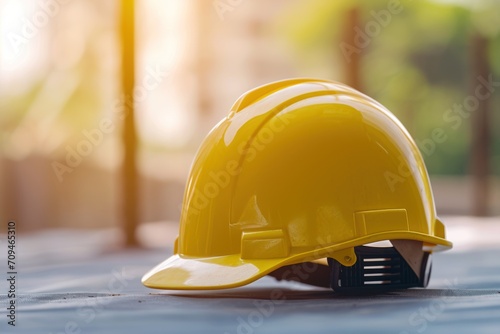 Yellow hard safety helmet hat for safety project of workman as engineer 