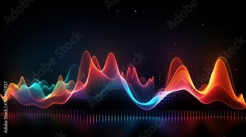 vibrant, 3d, render, abstract, colorful, sound waves, dark background, dynamic, data, wave, points, graph, illustration, technology, digital, motion, design, modern, futuristic, art, waveform, visuali photo