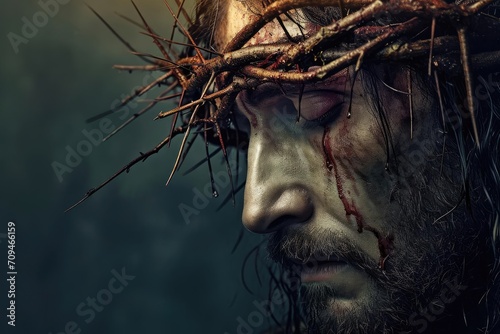 Jesus in a crown of thorns A portrait of suffering and redemption photo