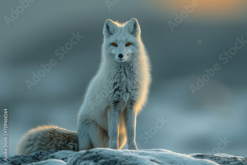 A majestic Arctic fox poses against the backdrop of the Northern Lights © Venka
