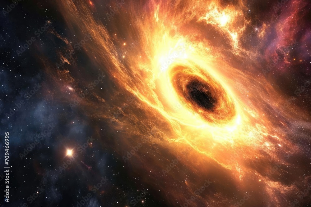 Fototapeta premium Black hole pulling in surrounding stars and gas clouds