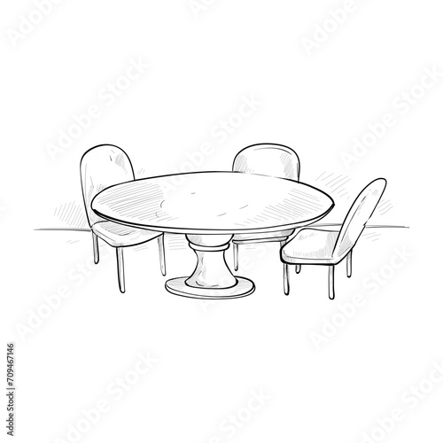 dining room interior design handdrawn illustration