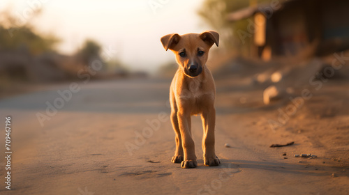 stray puppy on the road photo