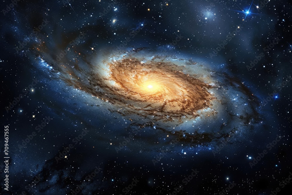 Fototapeta premium Majestic spiral galaxy in deep space Glowing stars Nebula clouds