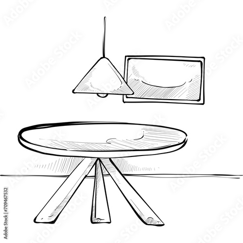 dining room interior design handdrawn illustration