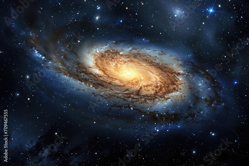 Majestic spiral galaxy in deep space Glowing stars Nebula clouds