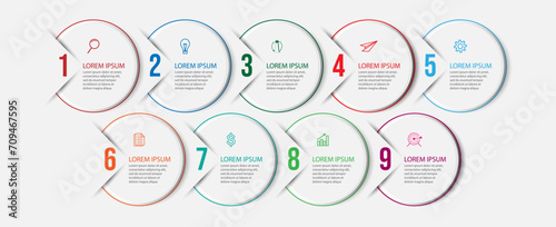 business infographic 10 parts or steps, there are icons, text, numbers. Can be used for presentation banners, workflow layouts, process diagrams, flow charts, infographics, your business presentations