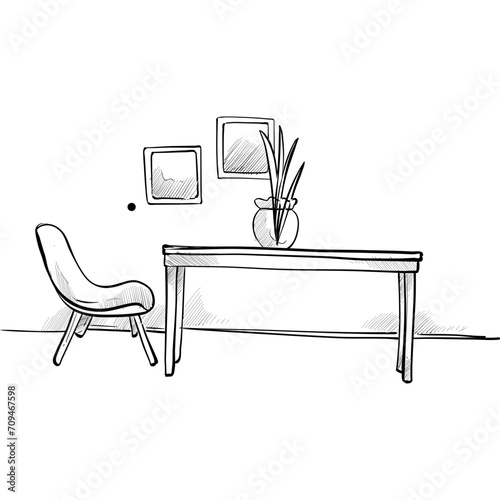 dining room interior design handdrawn illustration