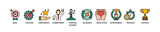 Perseverance icon set flow process which consists of goal, focused, confidence, commitment, purposefulness, diligence, dedication, achievement icon live stroke and easy to edit 
