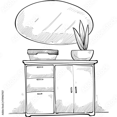 dressing room interior design handdrawn illustration