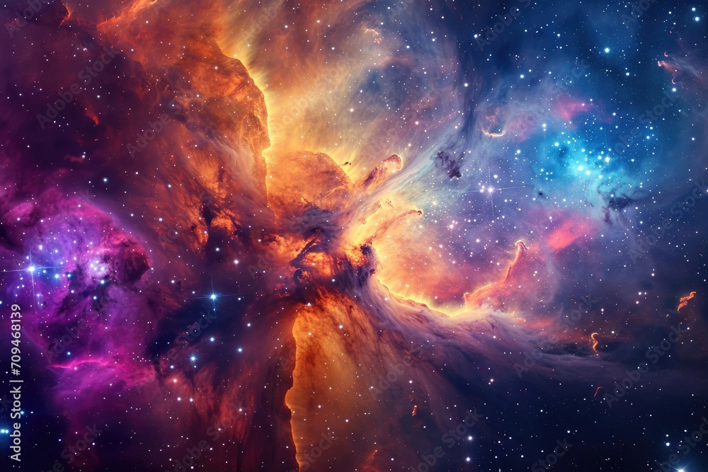Vibrant portrayal of an intergalactic nebula with star clusters Vibrant portrayal of an intergalactic nebula with star clusters